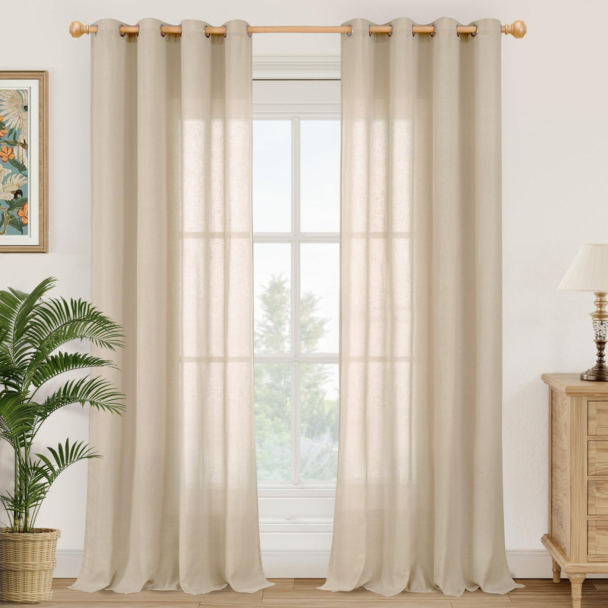 YoungsTex Linen Semi Sheer Curtains 63 Inch Length, Light Filtering Drapes