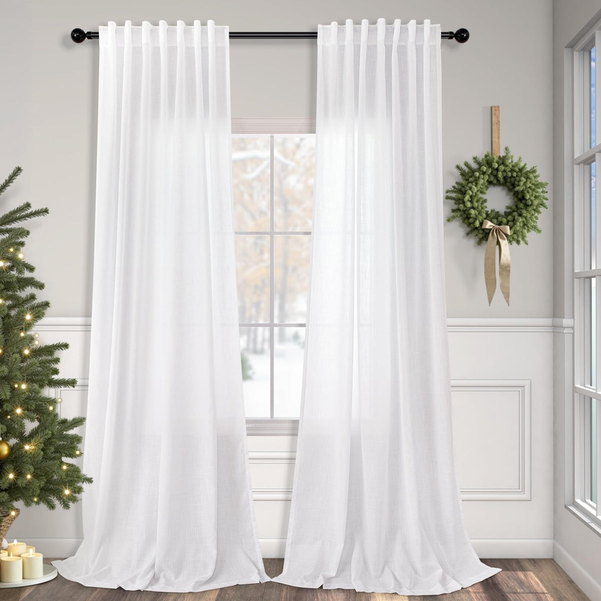 Natural Linen Back Tab Curtains 84 Inch Length for Living Room 2 Panel Pocket Drape Light Filtering Semi Sheer Neutral Country Rustic Farmhouse Boho Curtain Bedroom Muslin Look Ivory Cream Colored