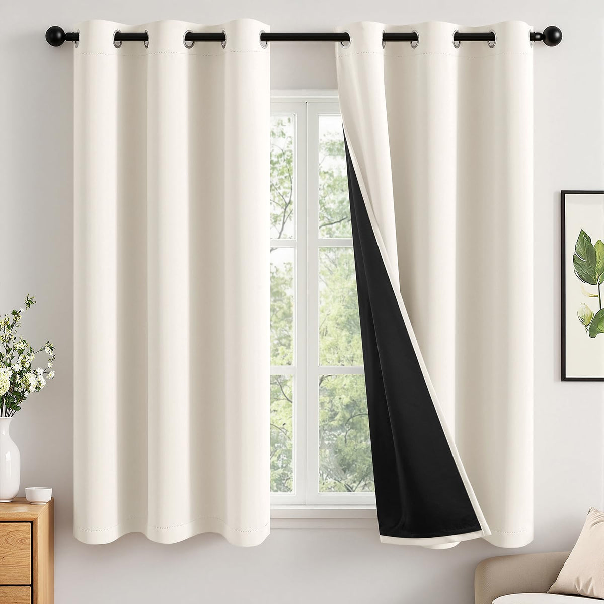 MIULEE Cream 100% Blackout Curtains for Bedroom 40x63 Inch Long