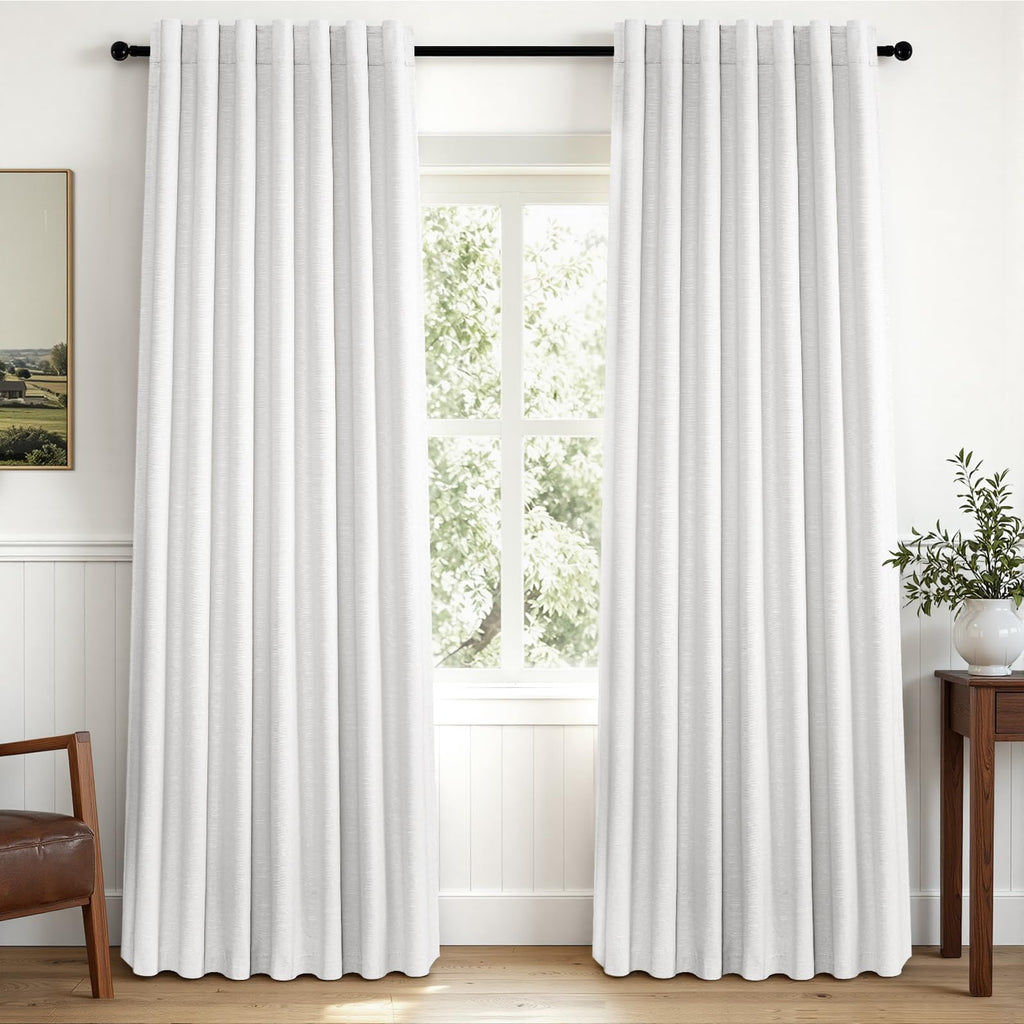 Topfinel Linen Blackout Curtains 96 Inch Long, Boho Farmhouse Ivory Birch Viral Drapes Pinch Pleated Curtains with Hooks for Living Room, Neutral 8 FT Back Tab Bedroom Curtains 52" X 96" 2 Panels