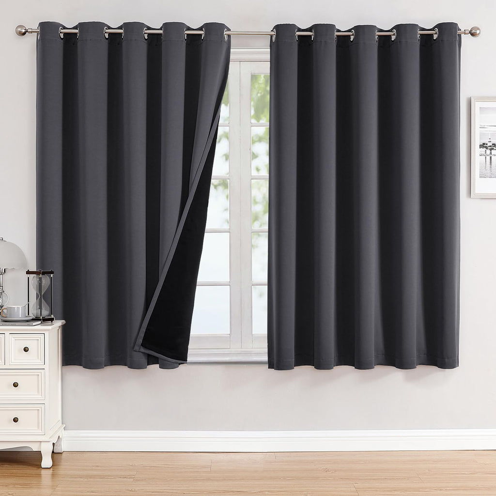 ChrisDowa 100% Blackout Curtains for Bedroom 63 Inch Long with Black Liner