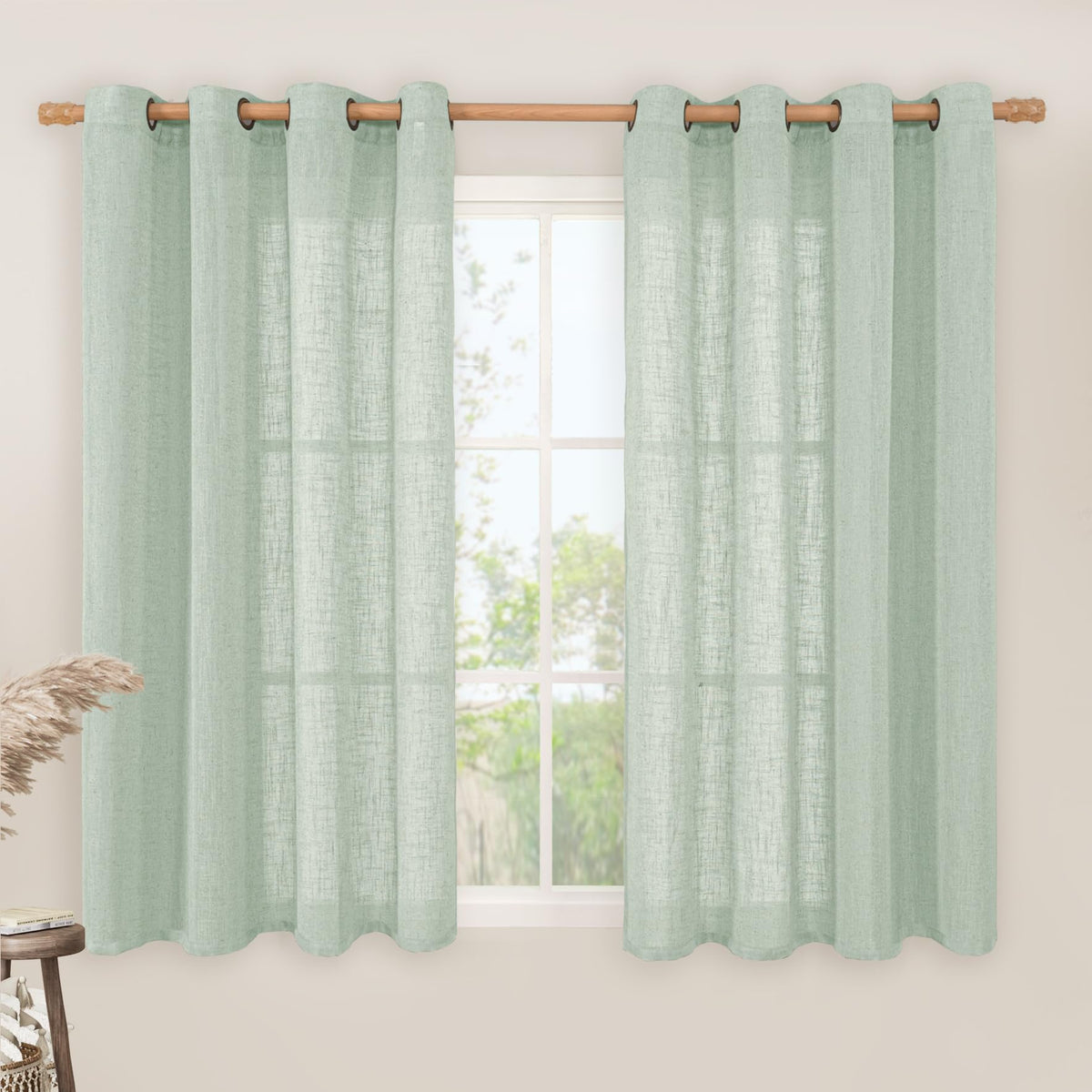 LAMIT Cream Ivory Linen Semi Sheer Curtains 84 inch Length for Bedroom