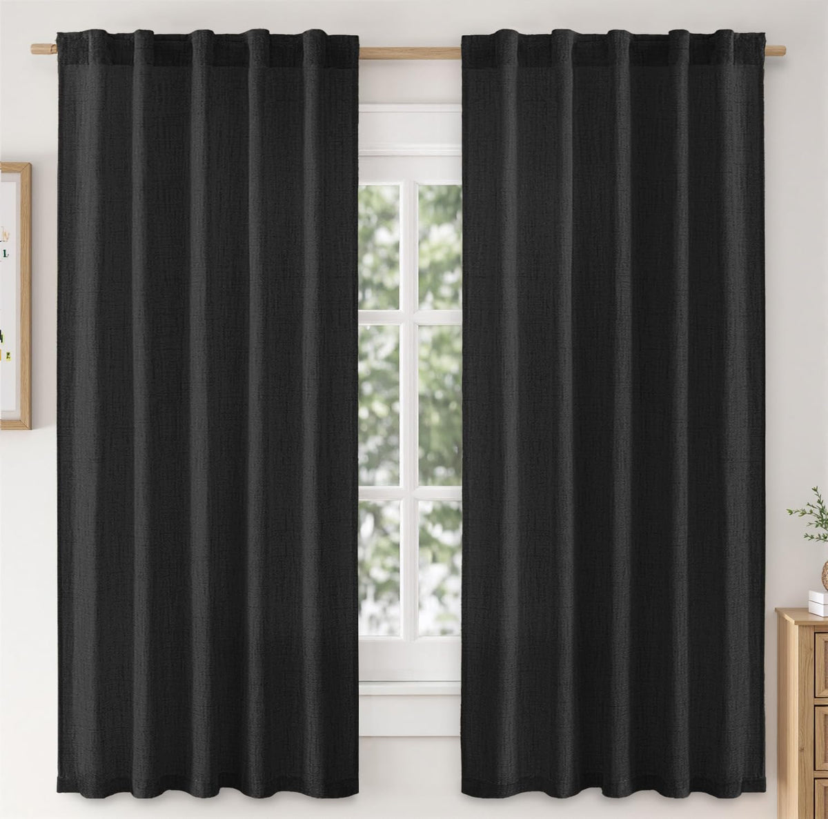 MIULEE Faux Linen Curtains 90 Inch Length 2 Panels Natural Semi Sheer Curtain with Back Tab Rod Pocket, Light Filtering Window Privacy Burlap Drapes for Living Room Bedroom 42W x 90L Linen