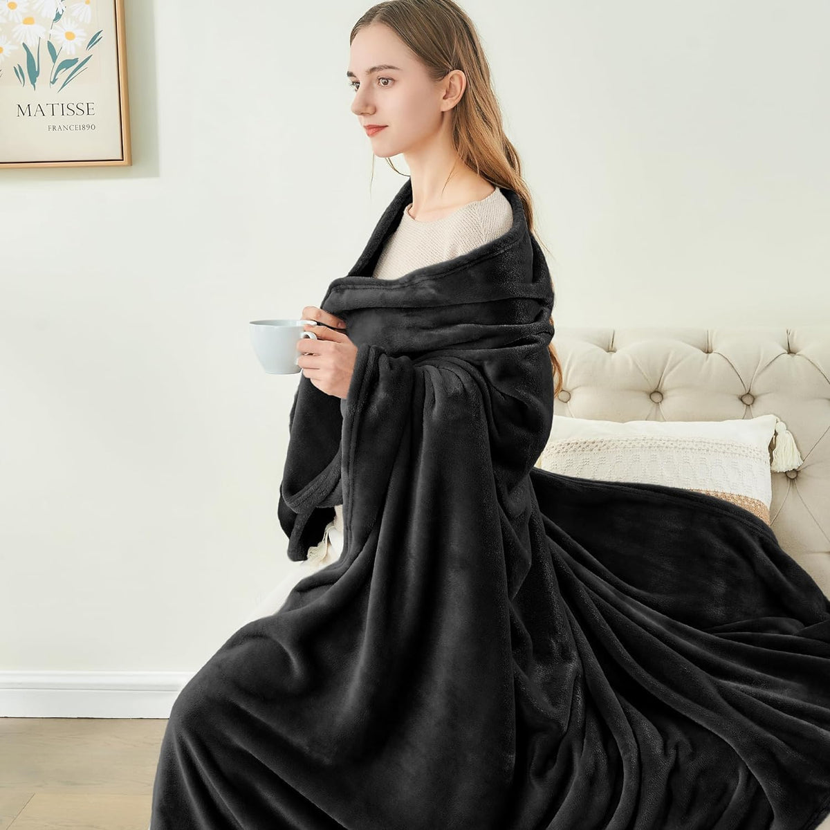 BEDELITE Fleece Blanket Soft Plush Throw for Couch Black 50"x60"