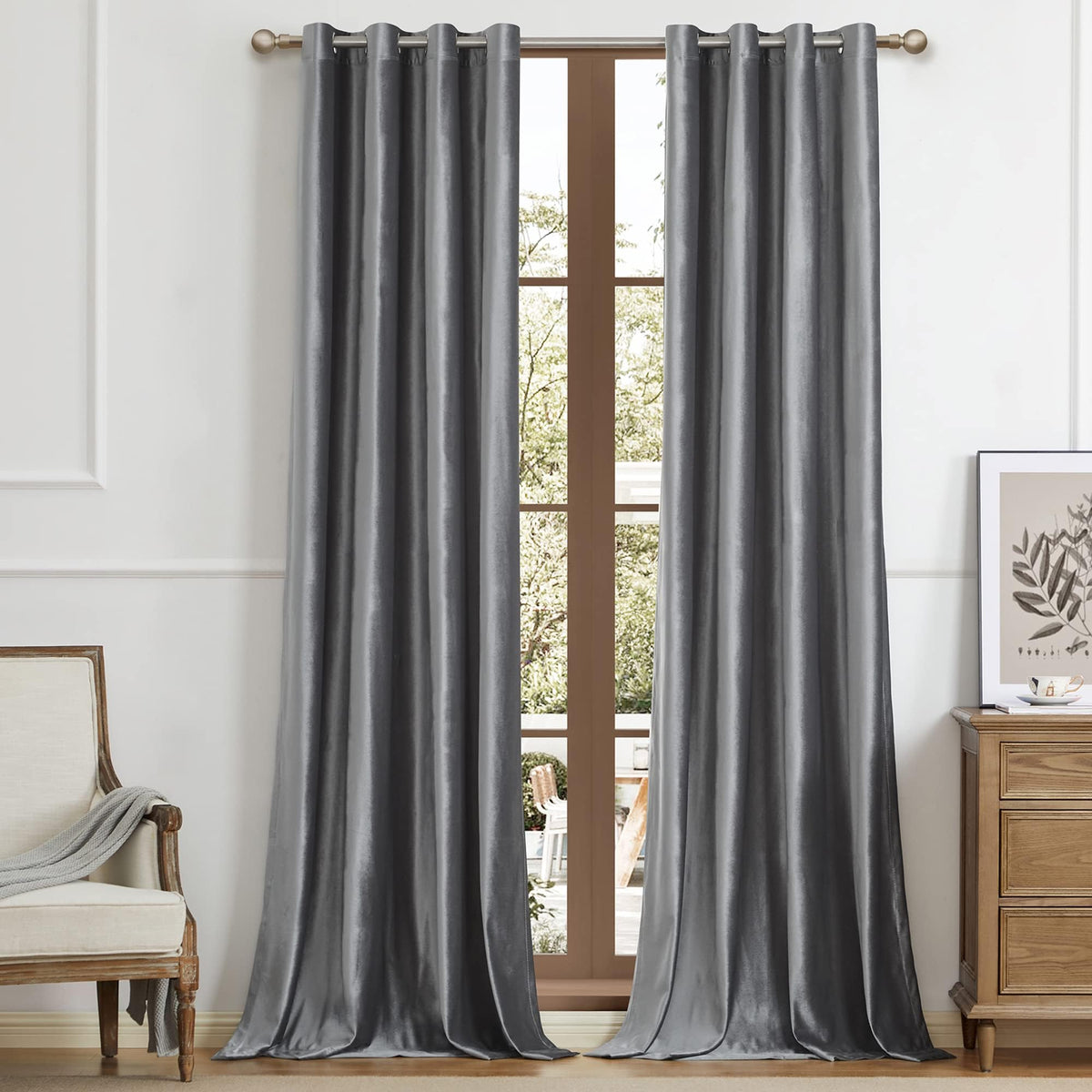 BULBUL Velvet Gold Grommet Blackout Curtains 84 inch Length for Living Room