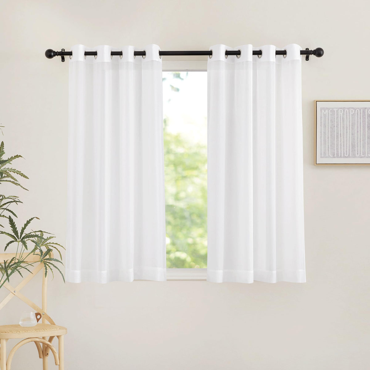 NICETOWN White Sheer Curtains & Drapes 96 inches Long for Living Room - Grommet Top Solid Lightweight & Airy Gauzy Window Treatments with Light Filtering for Bedroom, 2 Panels, W54 x L96