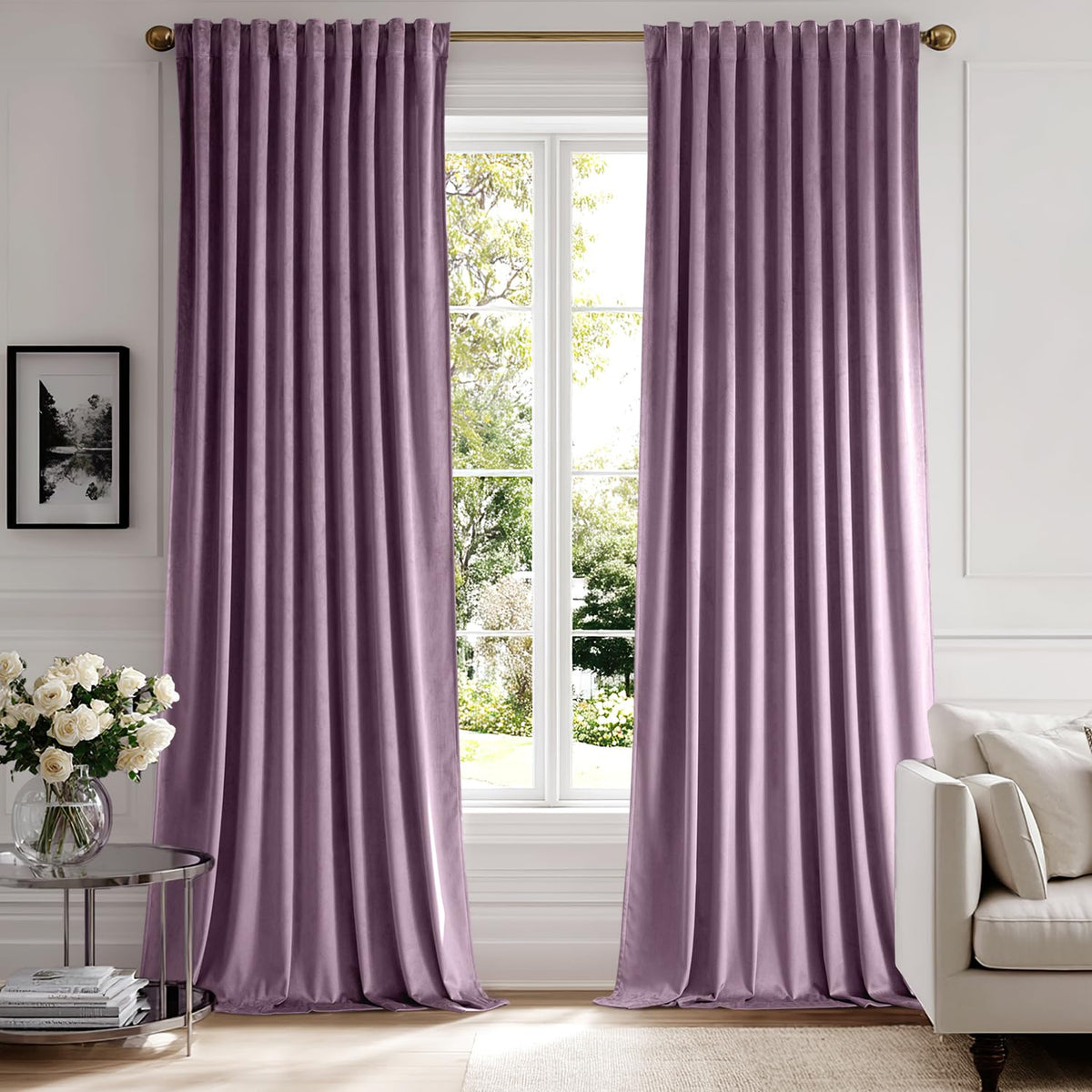 MIULEE Velvet Curtains 52x84 inches 2 Panels Olive Green Blackout Curtains