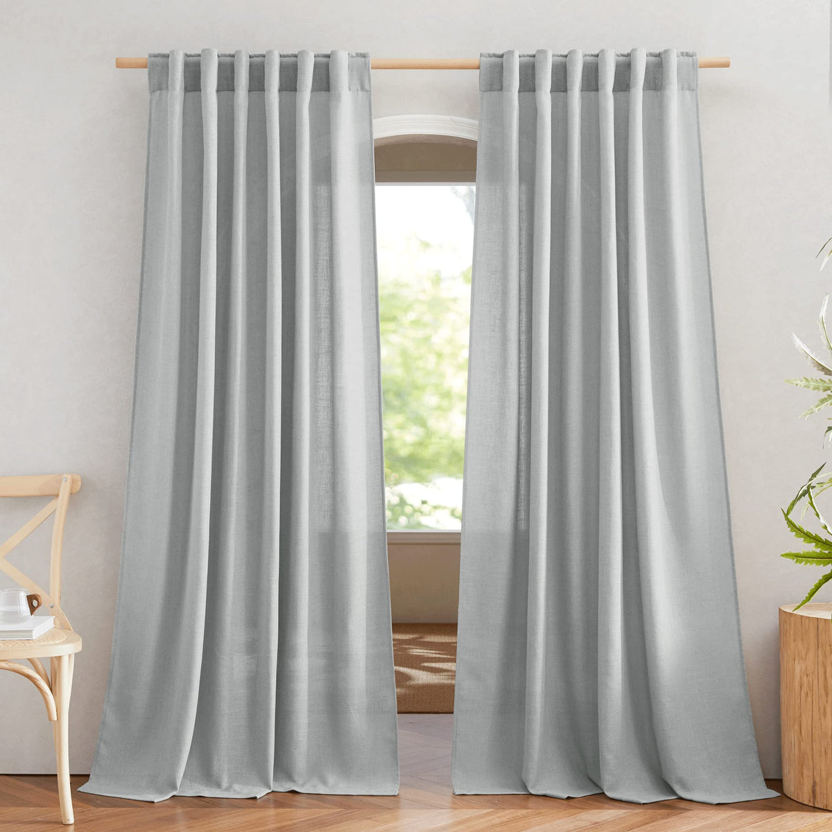 NICETOWN White Linen Sheer Curtains and Drapes 84 inches Long, Rod Pocket & Back Tab semitransparent with Light Through Vertical Window Treatments for Sliding Glass Door & Living Room, 52"W, Set of 2