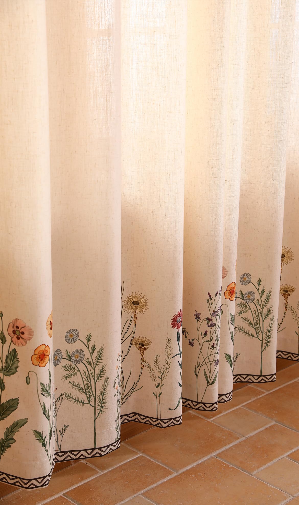 ISAENNE Designer French Linen Printed Curtains,2 Panels,71"x53"-Cornucopi