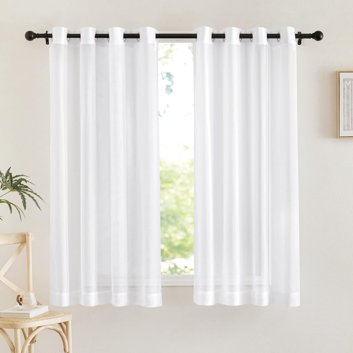 NICETOWN White Sheer Curtains & Drapes 96 inches Long for Living Room - Grommet Top Solid Lightweight & Airy Gauzy Window Treatments with Light Filtering for Bedroom, 2 Panels, W54 x L96