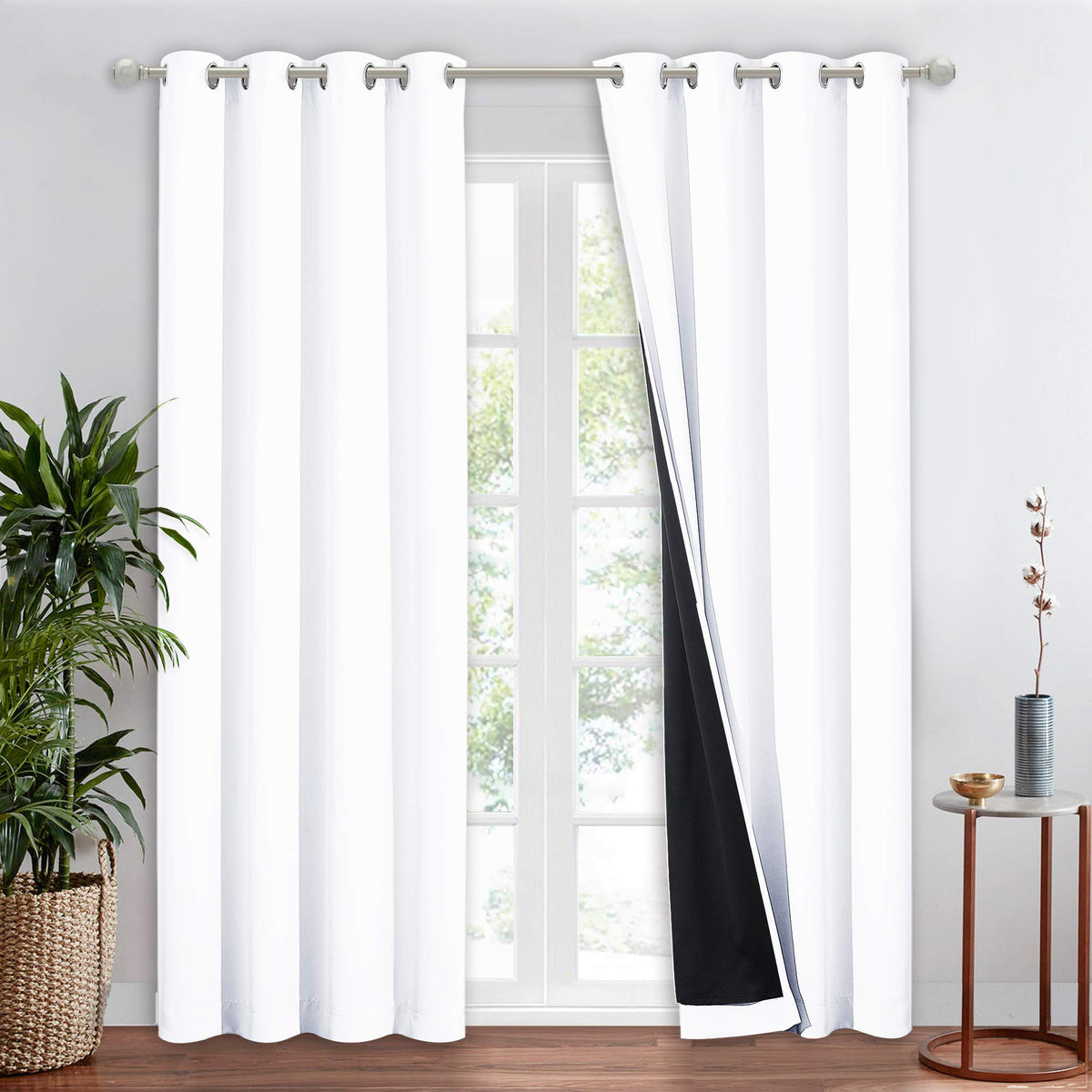 NICETOWN 100% Blackout Curtain 54 inches Long, Double-Deck Completely Blackout Window Treatment Thermal Insulated Lined Drape for Small Window (White, 1 PC, 52 inches Width Each Panel)