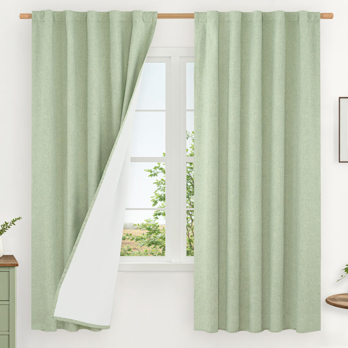 LAMIT 100% Blackout Short Linen Curtains for Cafe 40 Inch Length, Ivory