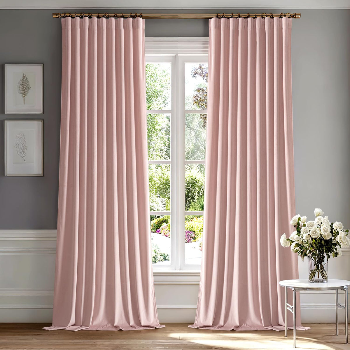 MIULEE Sage Green Velvet Pinch Pleat Blackout Curtains W52 X L108 Inches