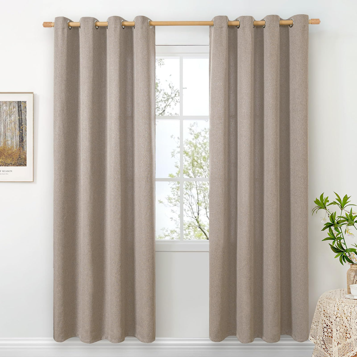 BGment Oatmeal Linen Curtains for Living Room 95 Inch Length 2 Panels Set, Privacy Drapes Light Filtering with Grommet for Farmhouse Bedroom No See Through, Each 52 Inch Wide