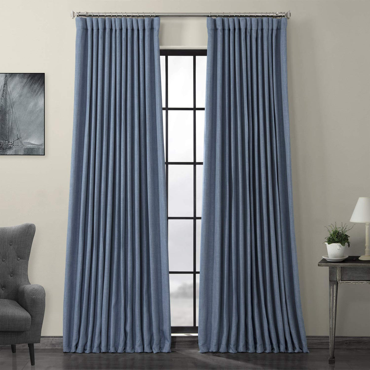 Faux Linen Curtains for Living Room (1 Panel) - 50W X 96L, Birch Taupe