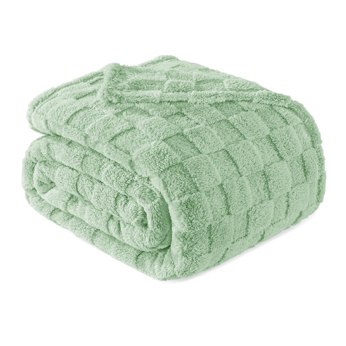 Exclusivo Mezcla 3D Checkered Fleece Throw Blanket for Couch, Ivory
