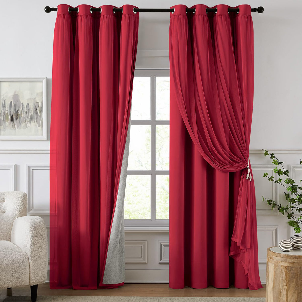 100% Blackout Curtains for Bedroom, Double Layer Ivory 84" L