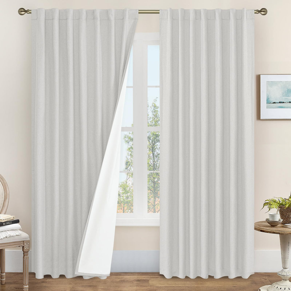 LAMIT 100% Blackout Short Linen Curtains for Cafe 40 Inch Length, Ivory