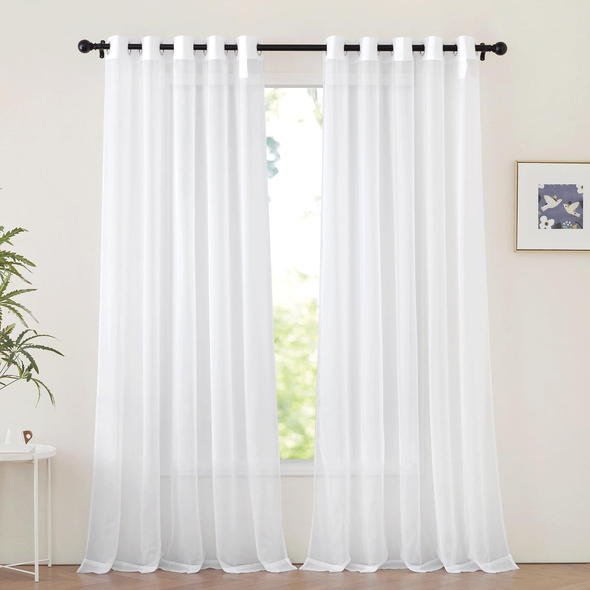NICETOWN White Sheer Curtains & Drapes 96 inches Long for Living Room - Grommet Top Solid Lightweight & Airy Gauzy Window Treatments with Light Filtering for Bedroom, 2 Panels, W54 x L96