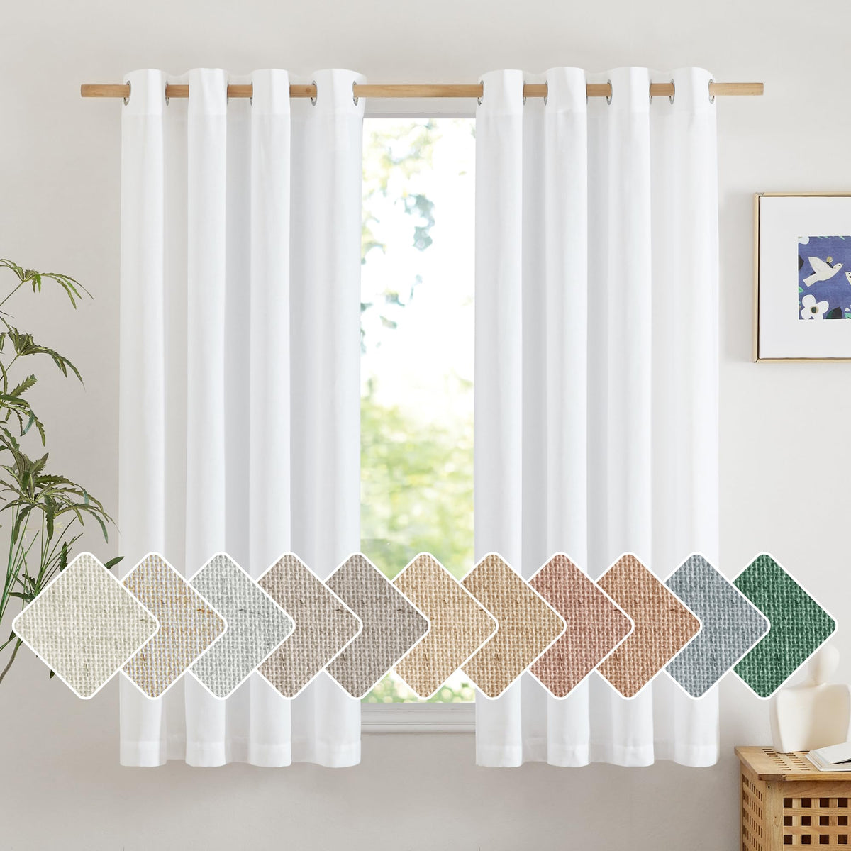 NICETOWN Natural Linen Curtains 84 inch Long 2 Panels Set, Grommet Top Thick Linen Burlap Semi Sheer Vertical Drapes Privacy Assured with Light Filtering for Bedroom/Living Room, W55 x L84