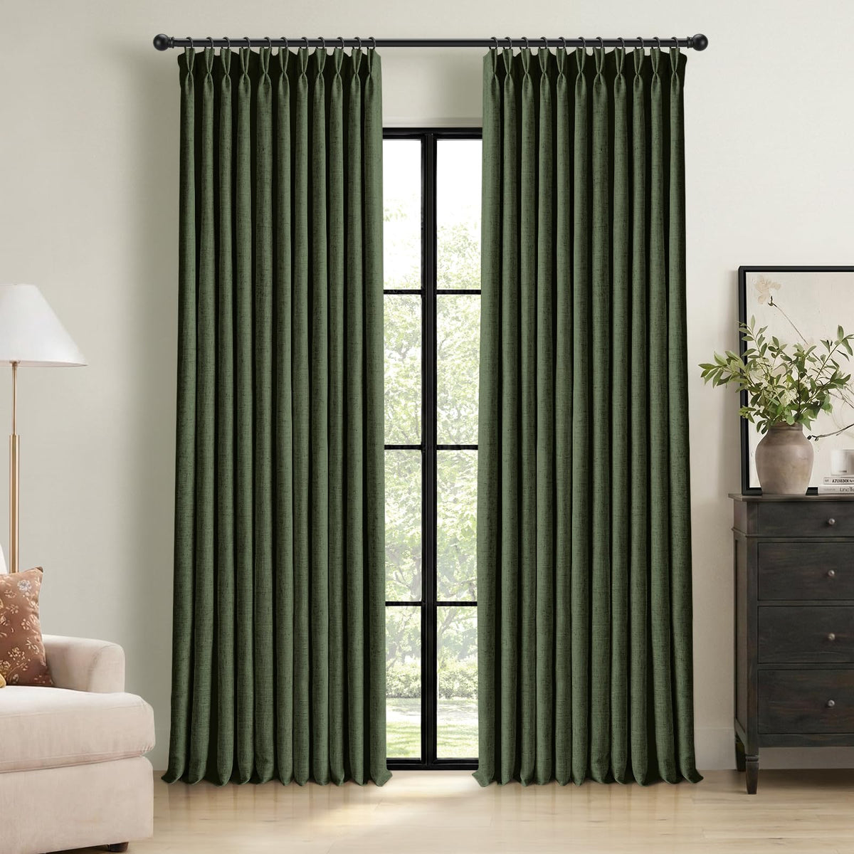 CAPALOCA Extra 60 Inch Wide Linen 100% Blackout Curtains 96 Inch Long
