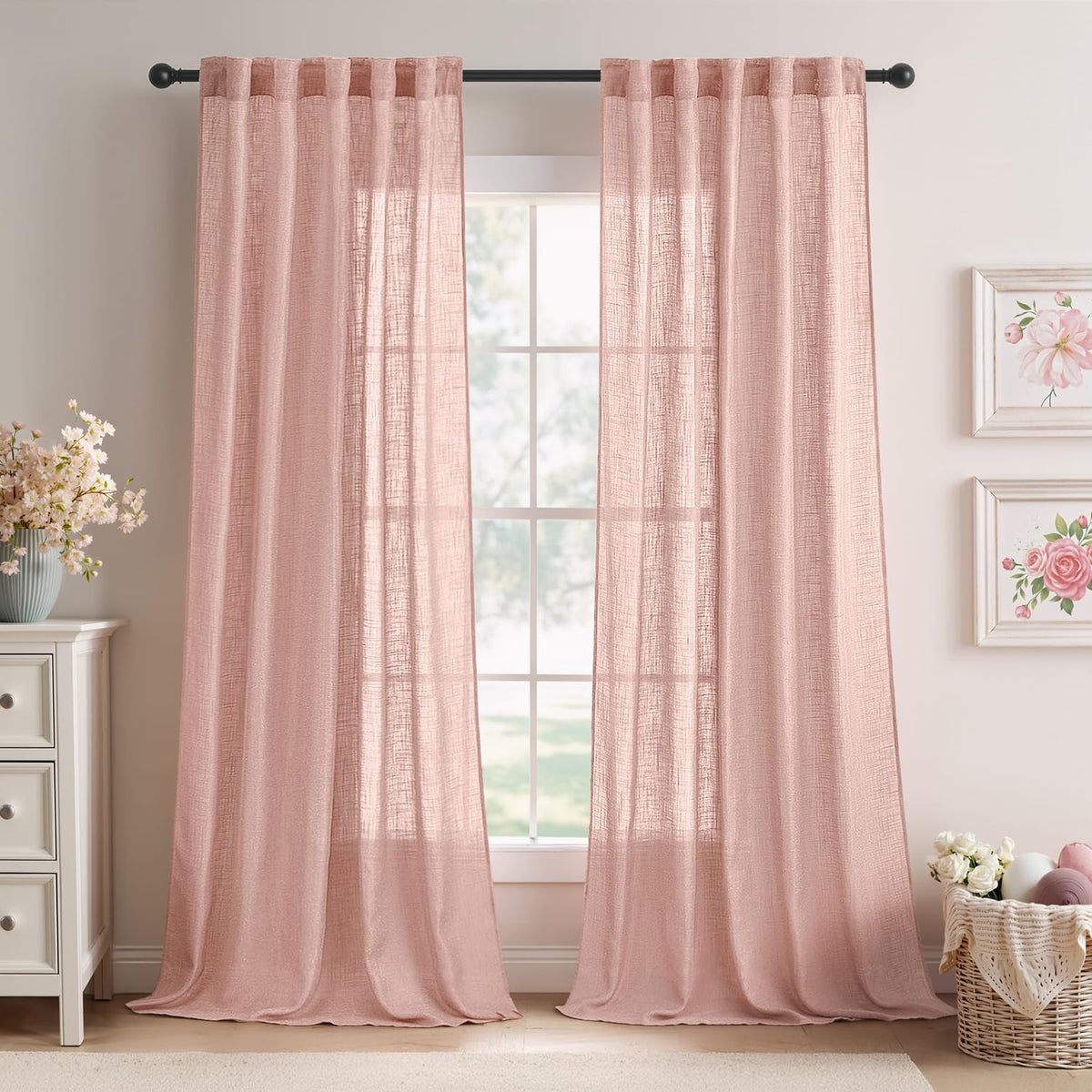 MIULEE Natural White Linen Curtains 52x90 Inch Long 2 Panels for Bedroom