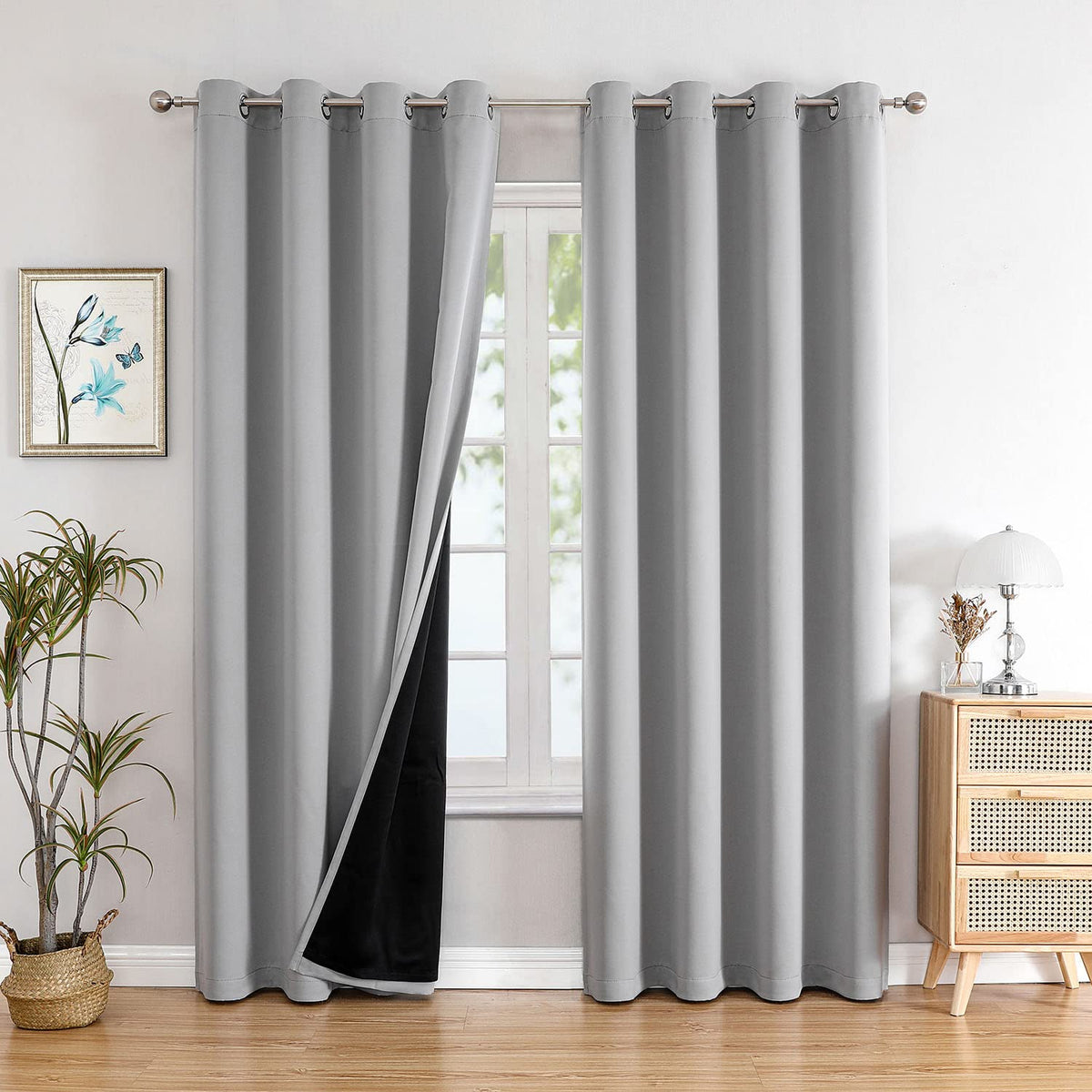 ChrisDowa 100% Blackout Curtains for Bedroom 63 Inch Long with Black Liner