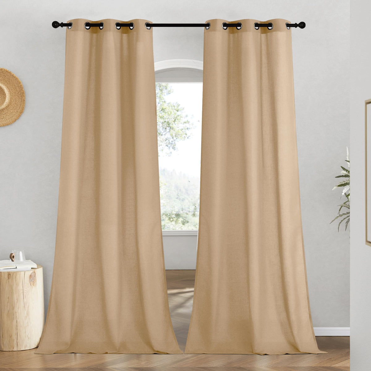 NICETOWN Natural Linen Curtains 84 inch Long 2 Panels Set, Grommet Top Thick Linen Burlap Semi Sheer Vertical Drapes Privacy Assured with Light Filtering for Bedroom/Living Room, W55 x L84