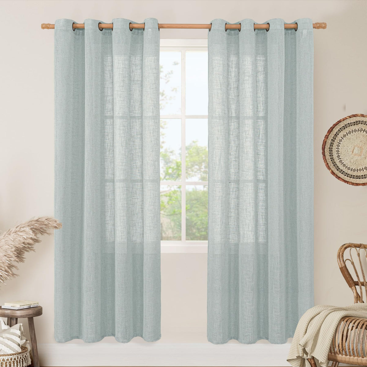 LAMIT Cream Ivory Linen Semi Sheer Curtains 84 inch Length for Bedroom