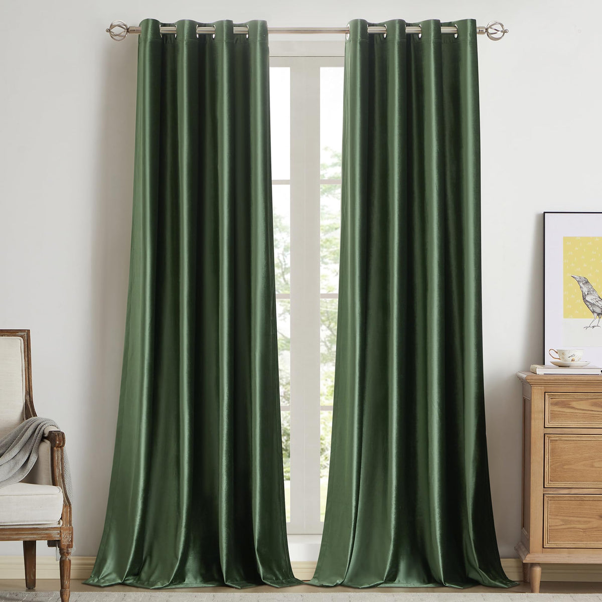 BULBUL Velvet Gold Grommet Blackout Curtains 84 inch Length for Living Room