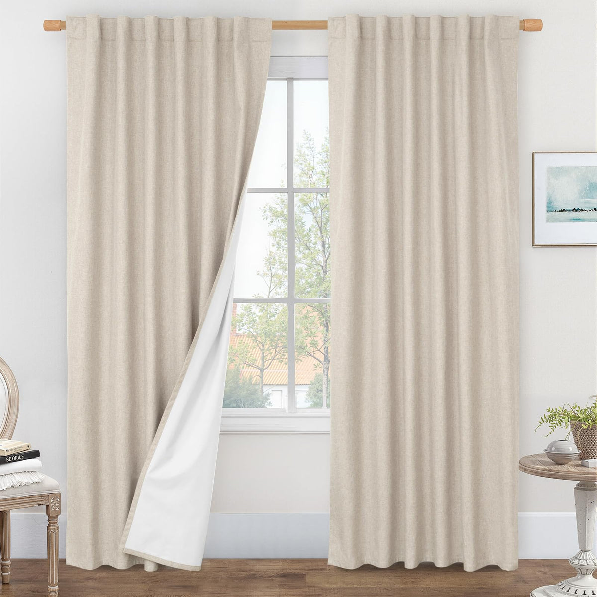 LAMIT 100% Blackout Short Linen Curtains for Cafe 40 Inch Length, Ivory