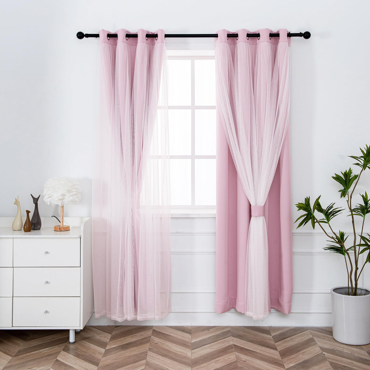 INLINAS Blackout Curtains with Sheer Overlay, Beige, 52x84 Inches