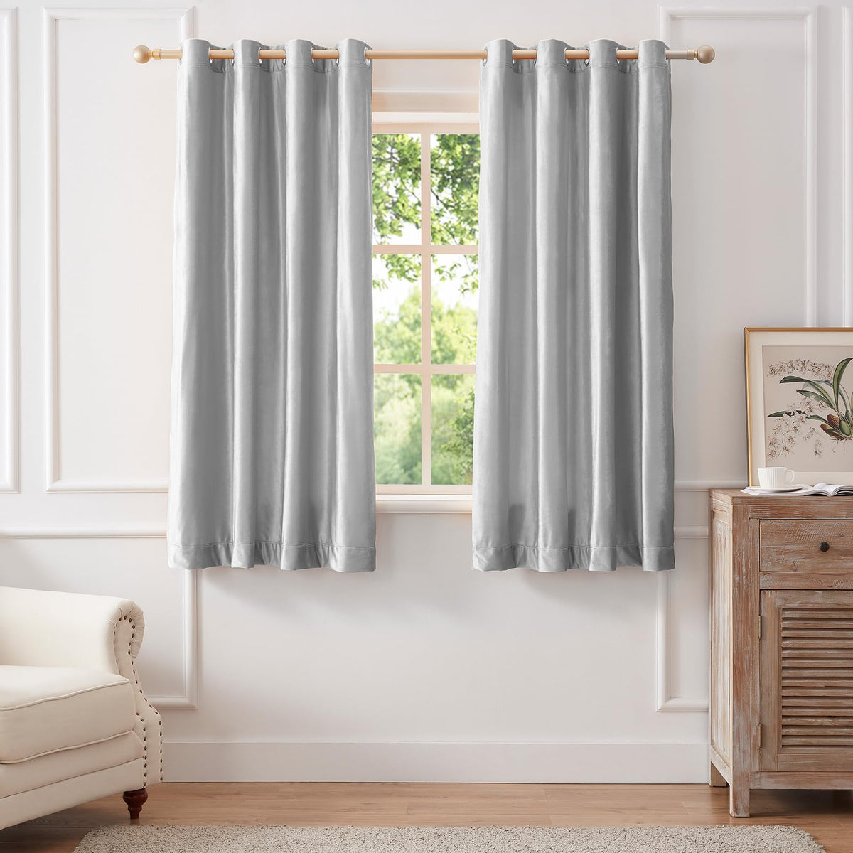 BULBUL Velvet Gold Grommet Blackout Curtains 84 inch Length for Living Room