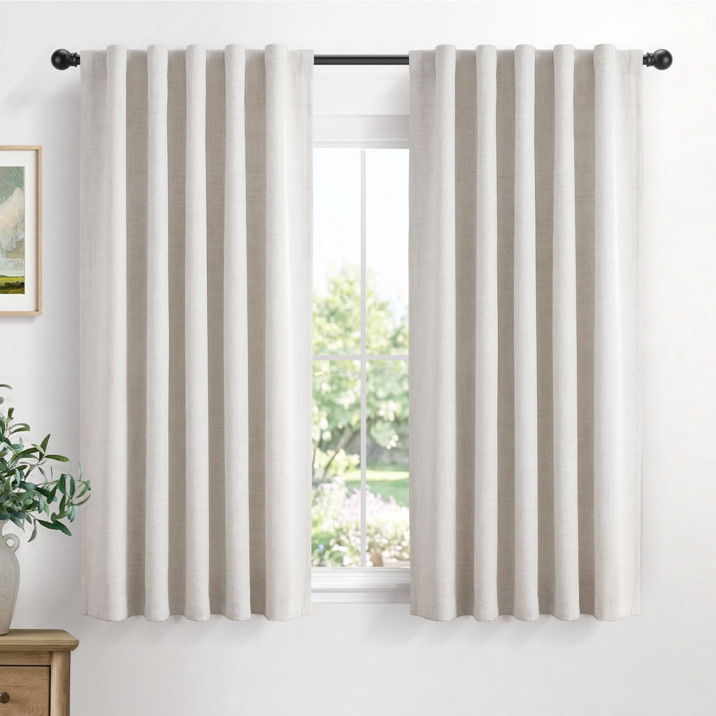 Linen Total Blackout Curtains for Bedroom Living Room 84 Inch, Cream