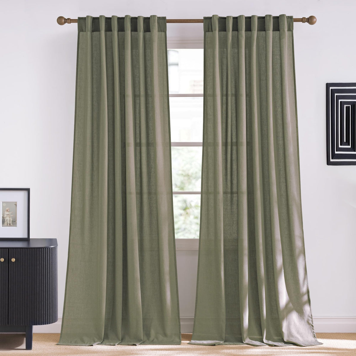 NICETOWN Flax Sheer Linen Curtains for Living Room 95 inch Long 2 Panels, Rod Pocket & Back Tab Semi Sheer Drapes Privacy Added with Light Filtering for Bedroom/Living Room, Natural, W55 x L95