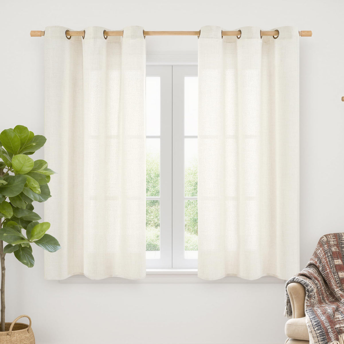 YoungsTex Linen Semi Sheer Curtains 63 Inch Length, Light Filtering Drapes