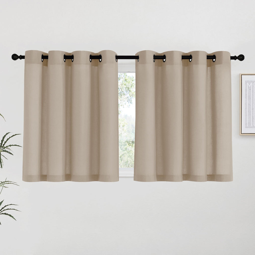 NICETOWN Natural Linen Curtains 84 inch Long 2 Panels Set, Grommet Top Thick Linen Burlap Semi Sheer Vertical Drapes Privacy Assured with Light Filtering for Bedroom/Living Room, W55 x L84