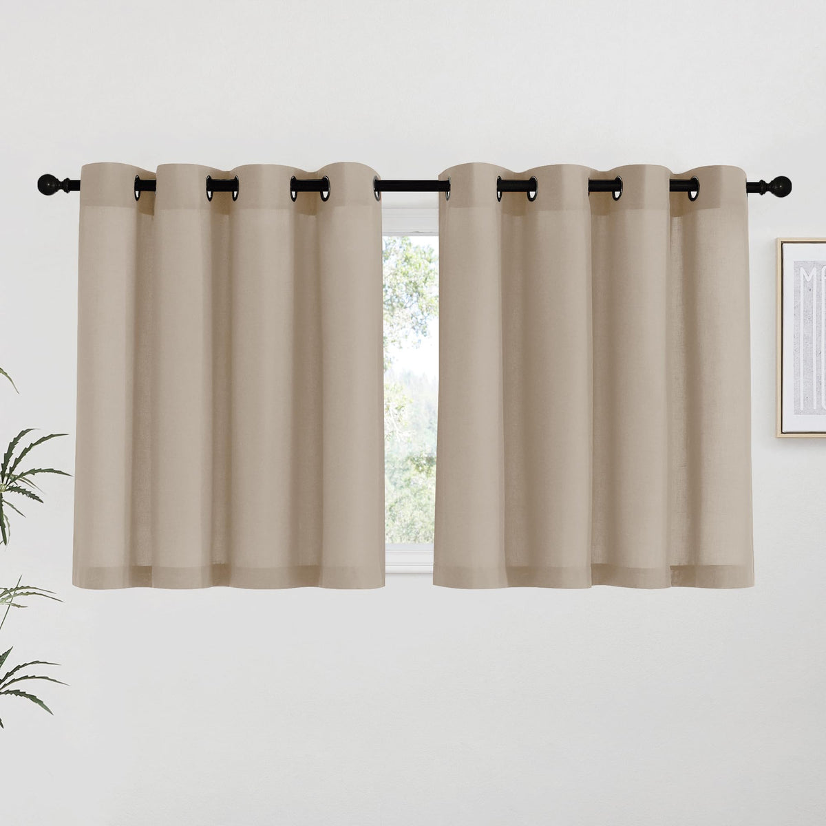 NICETOWN Natural Linen Curtains 84 inch Long 2 Panels Set, Grommet Top Thick Linen Burlap Semi Sheer Vertical Drapes Privacy Assured with Light Filtering for Bedroom/Living Room, W55 x L84