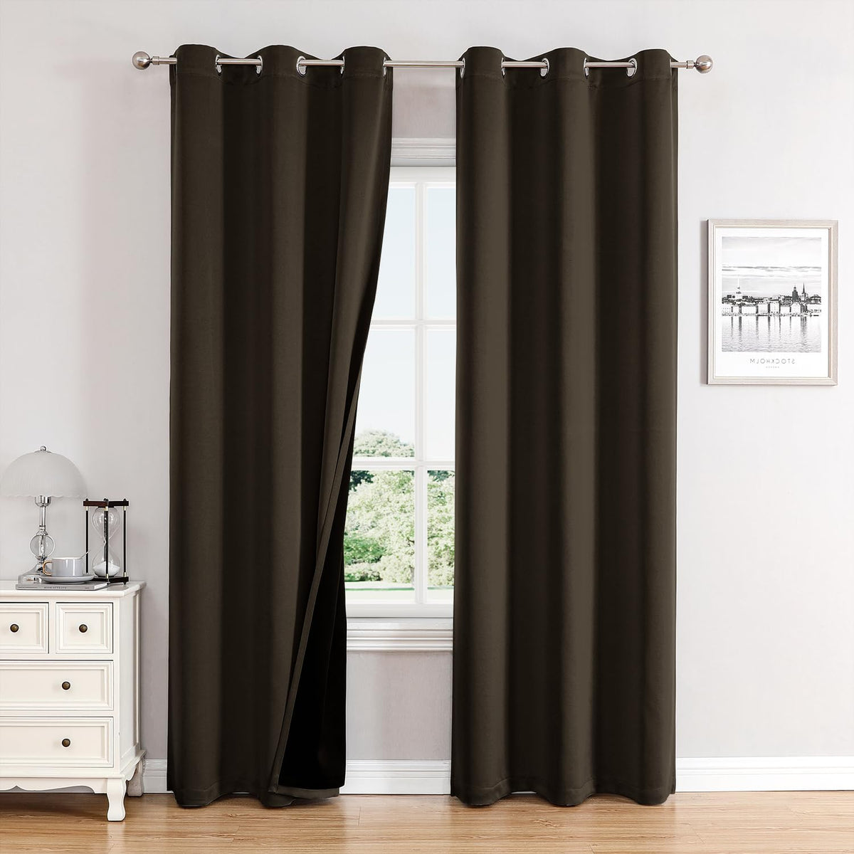 ChrisDowa 100% Blackout Curtains for Bedroom 63 Inch Long with Black Liner