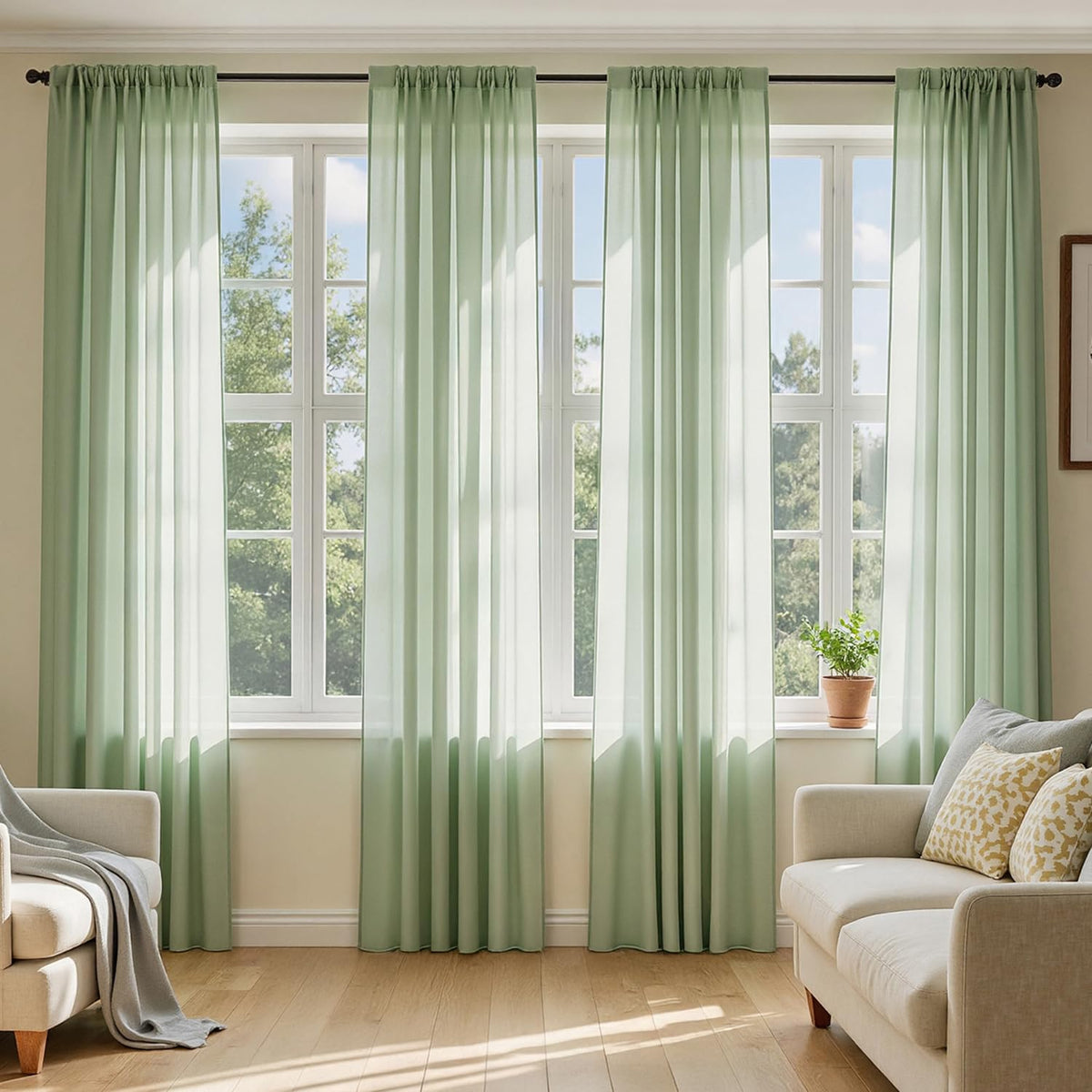 MIULEE Beige Sheer Curtains 84 Inches Long 4 Panels 42 x 84 Inches