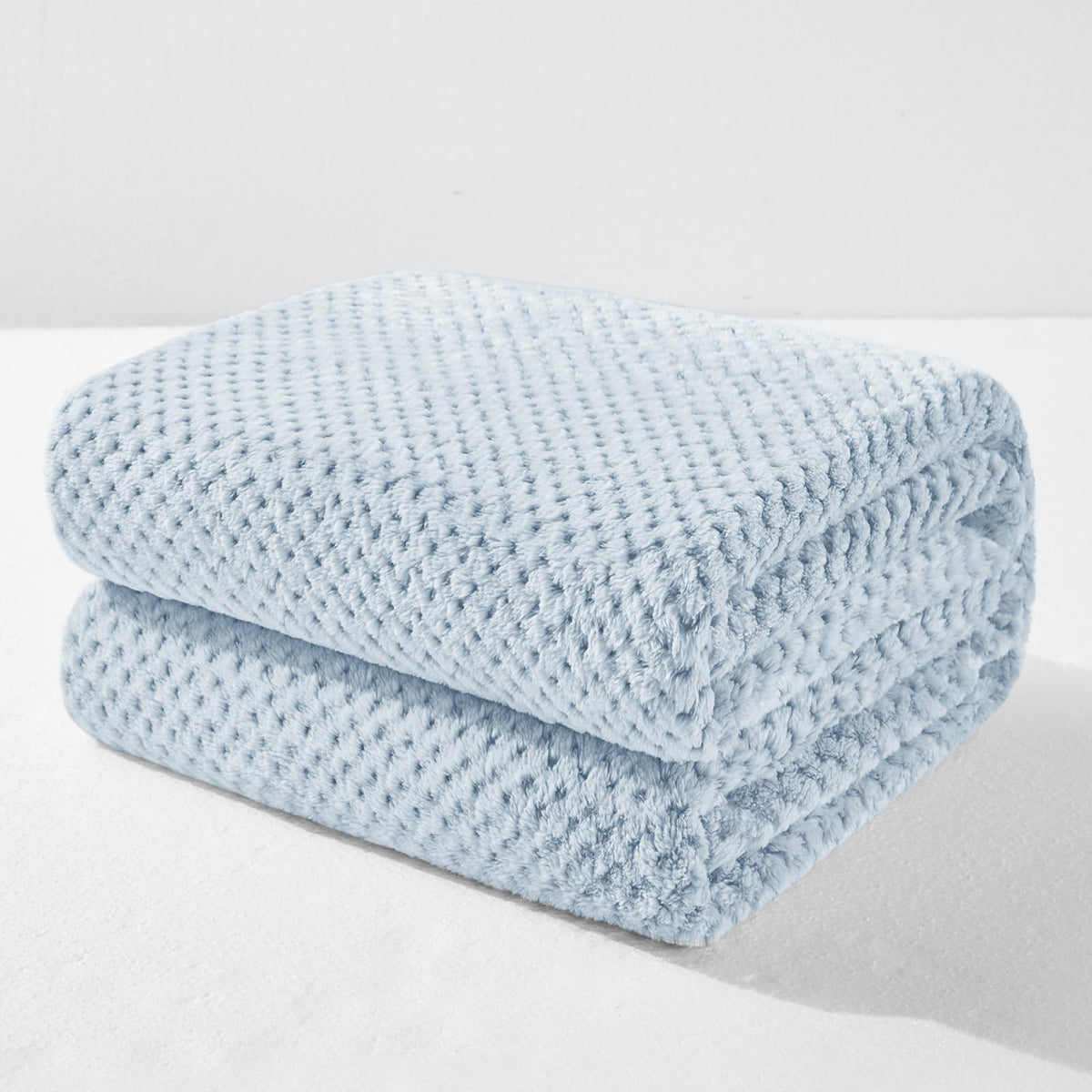 Exclusivo Mezcla Large Waffle Fleece Throw Blanket for Couch, Slate Blue