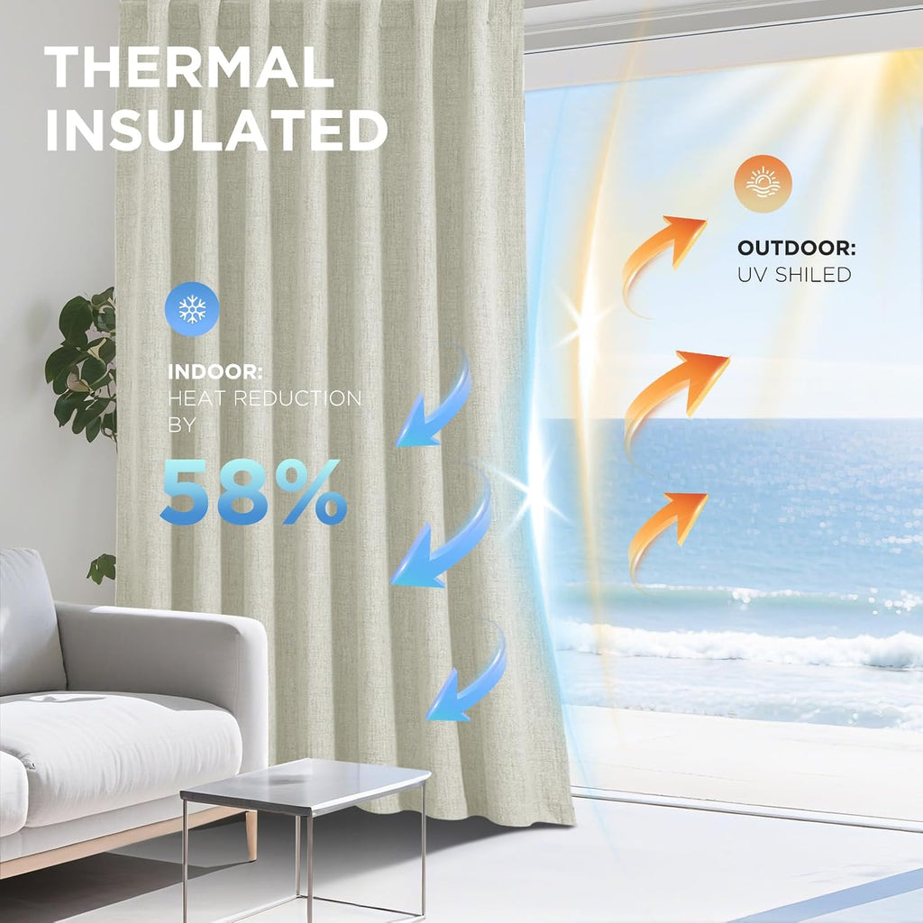 Joydeco Blackout Curtains for Bedroom - 84 Inch Long 100% Light Blocking 2 Panels Light Beige Drapes, Thermal Insulated Room Darkening Curtains, Linen Textured for Living Room, Rod Pocket & Back Tabs