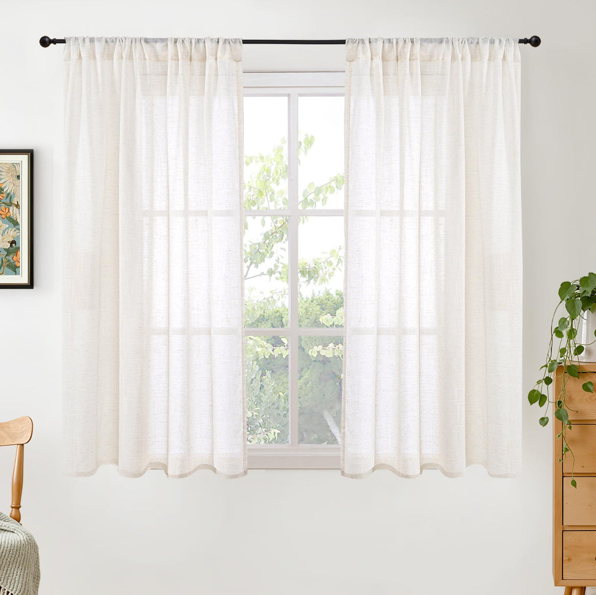 BGment Tan Linen Curtains 84 Inch Length 2 Panels Burlap Semi Sheer Drapes
