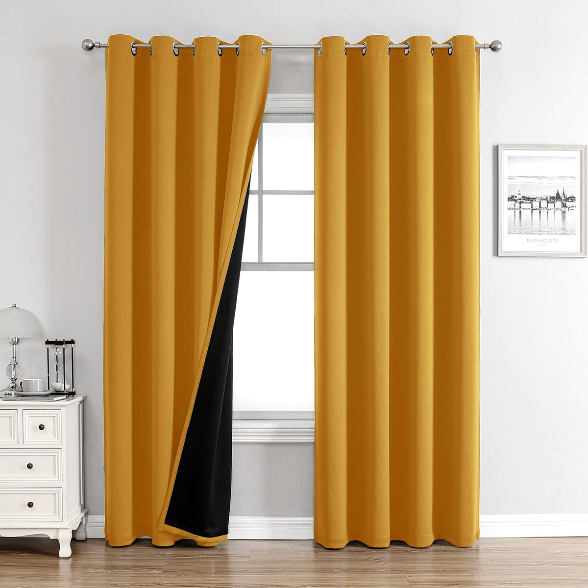 ChrisDowa 100% Blackout Curtains for Bedroom 63 Inch Long with Black Liner