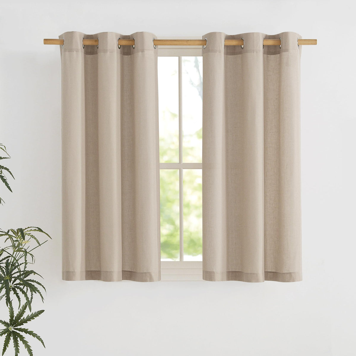 NICETOWN Natural Linen Curtains 84 inch Long 2 Panels Set, Grommet Top Thick Linen Burlap Semi Sheer Vertical Drapes Privacy Assured with Light Filtering for Bedroom/Living Room, W55 x L84