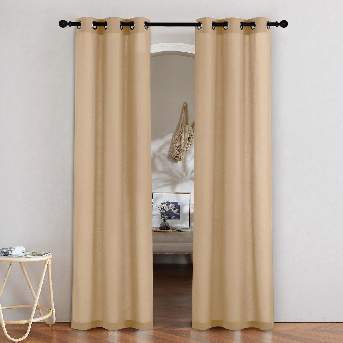 NICETOWN Natural Linen Curtains 84 inch Long 2 Panels Set, Grommet Top Thick Linen Burlap Semi Sheer Vertical Drapes Privacy Assured with Light Filtering for Bedroom/Living Room, W55 x L84
