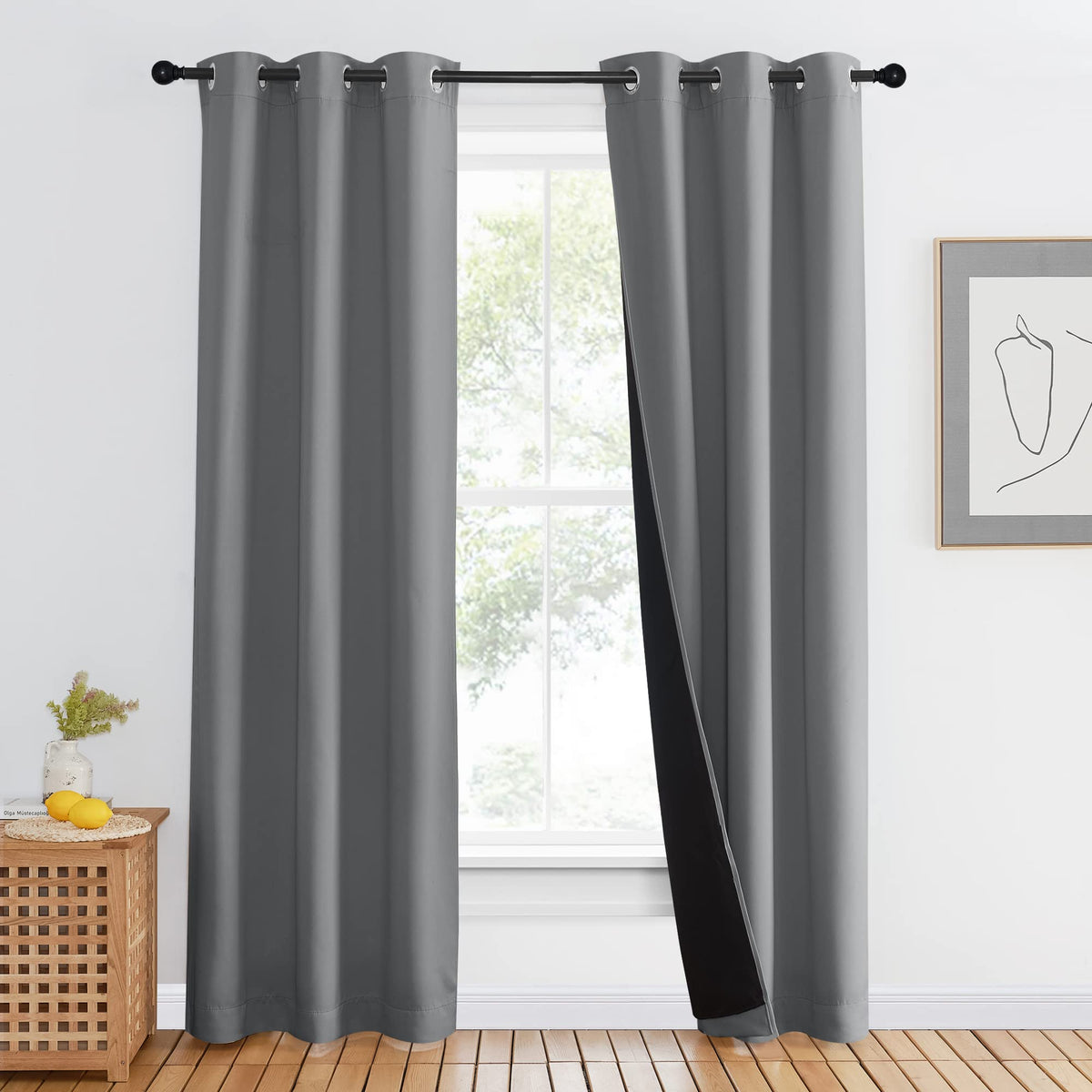 NICETOWN 100% Blackout Curtain 54 inches Long, Double-Deck Completely Blackout Window Treatment Thermal Insulated Lined Drape for Small Window (White, 1 PC, 52 inches Width Each Panel)
