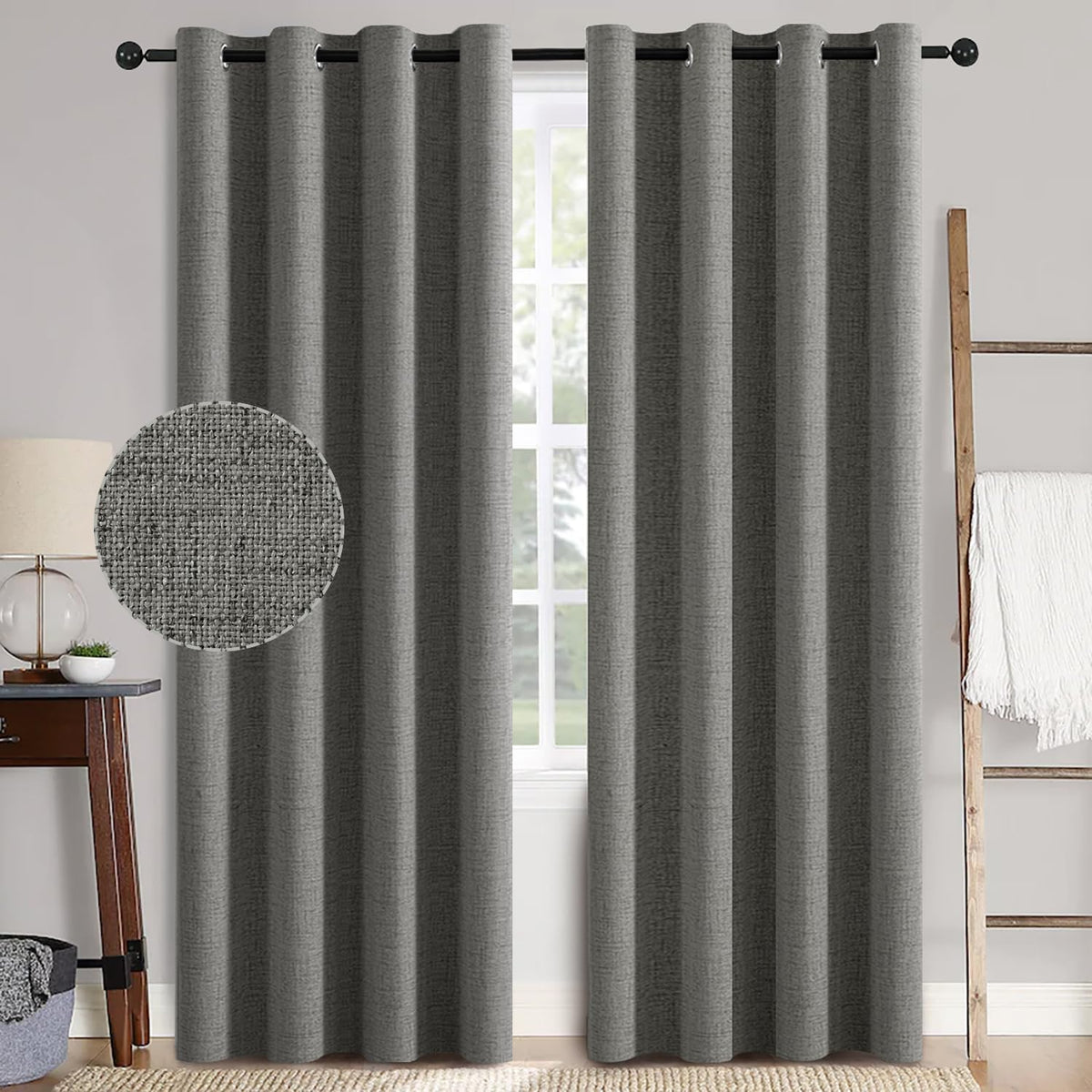 MIULEE 100% Blackout Linen Curtains for Bedroom 52x84 Inches Natural Beige
