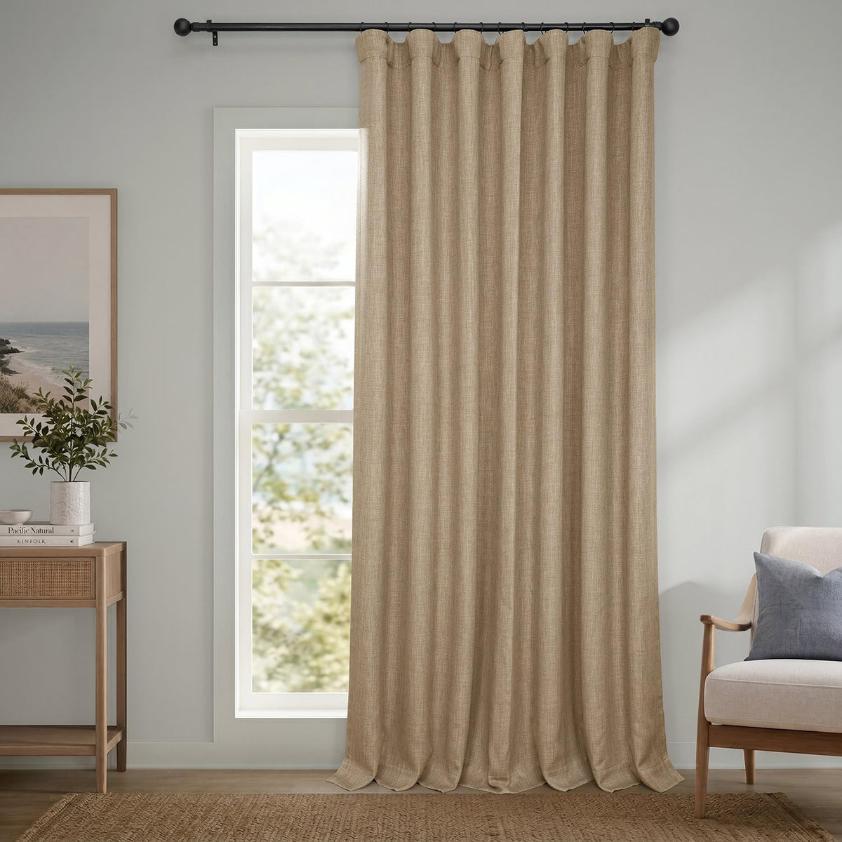 Faux Linen Curtains for Living Room (1 Panel) - 50W X 96L, Birch Taupe