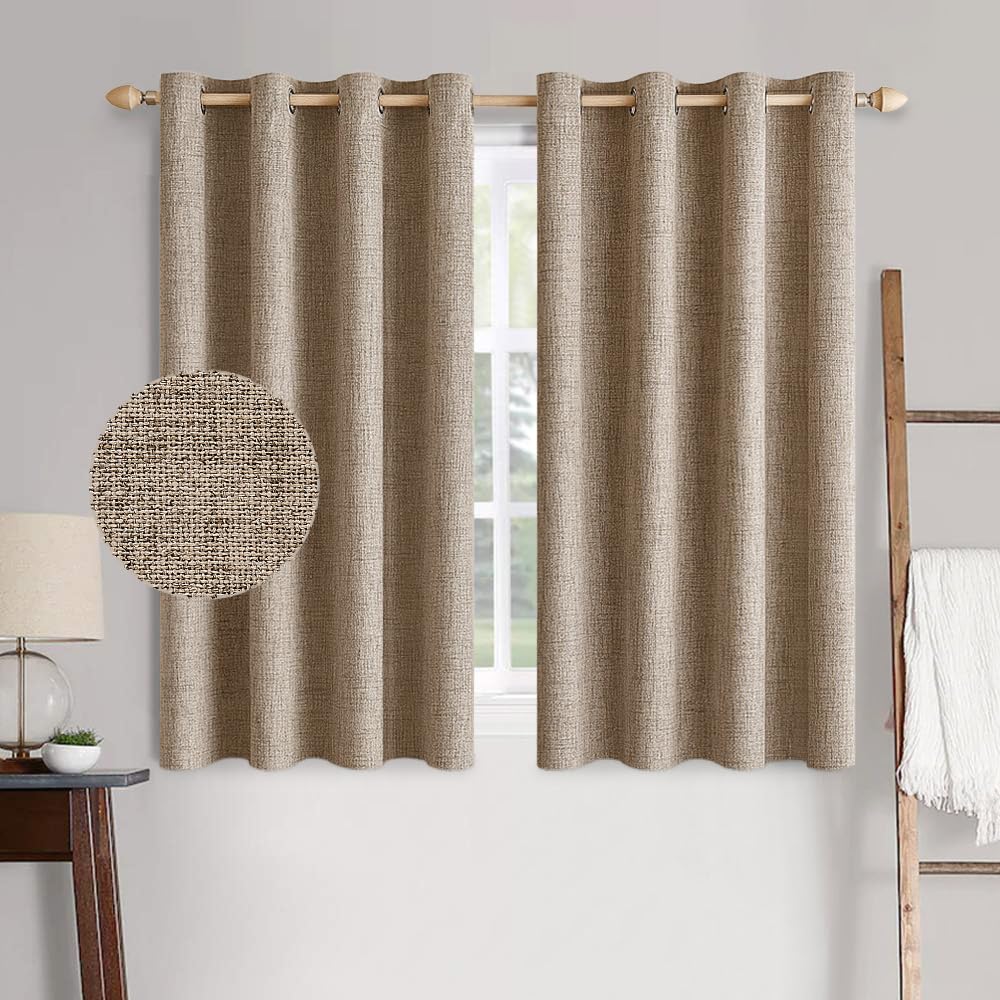 MIULEE 100% Blackout Linen Curtains for Bedroom 52x84 Inches Dusty Blue